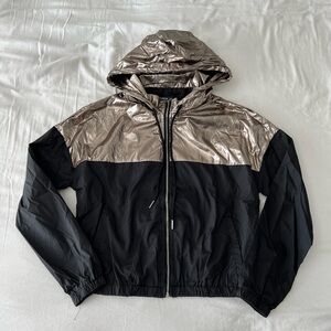 Black And Grey Metallic Detail Hooded Windbreaker Jacket